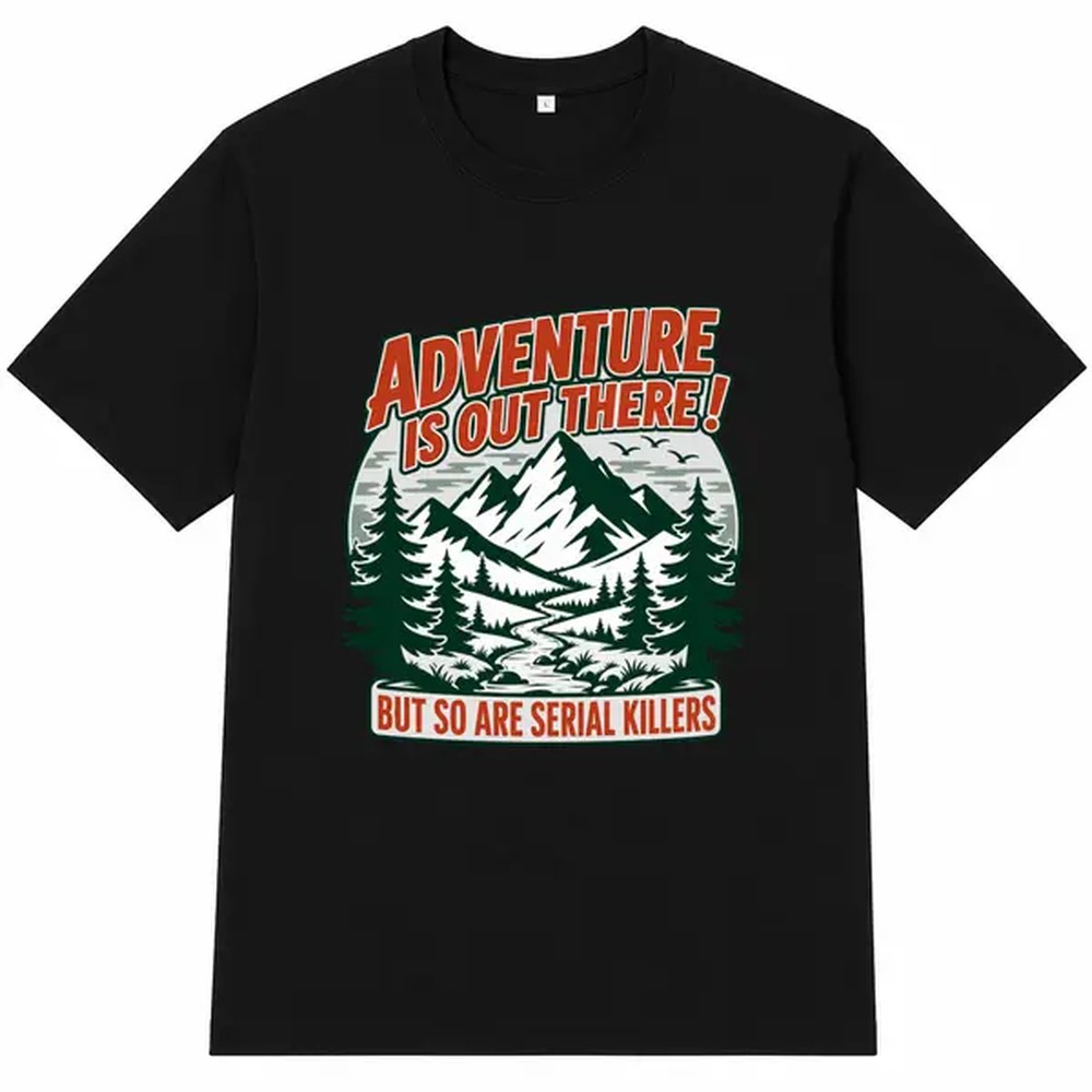 Outdoor Camping Adventures - Outdoor Adventure Letter Print Black Shirt,
