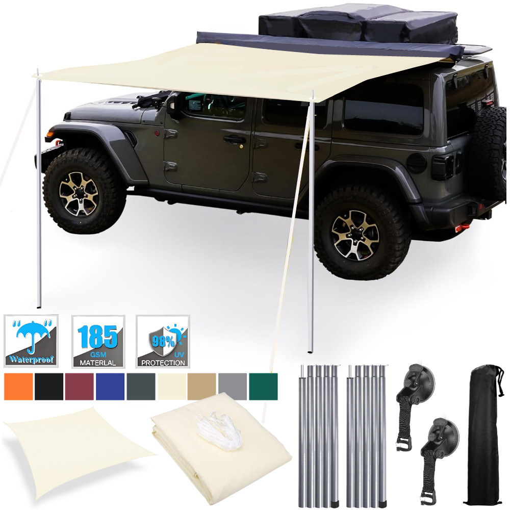 Waterproof Tarp Shelter - 2x3M Rtractable Vehicle Awning with Tent