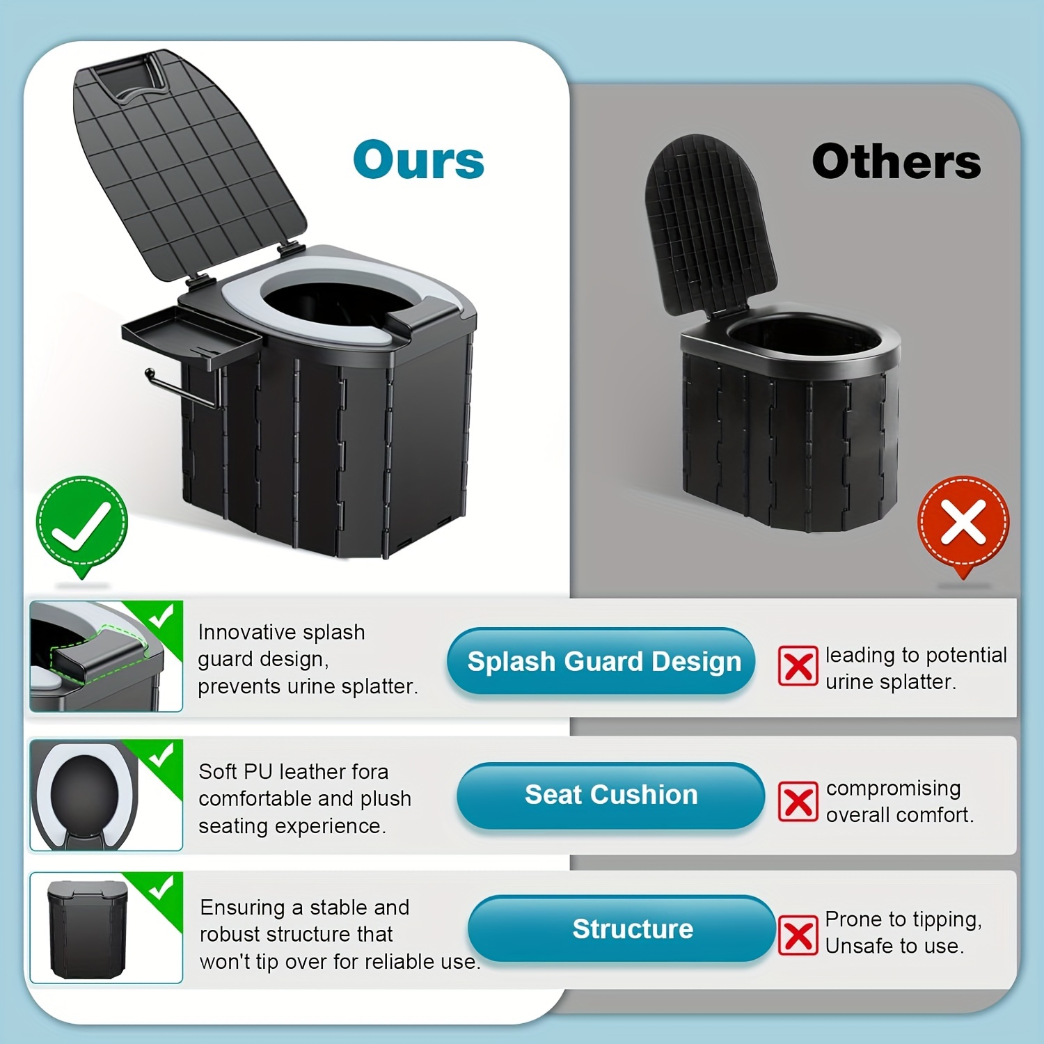 Portable Folding Toilet with P - Outdoor Camping Carpet ulasan dan harga