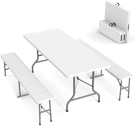 Picnic Table Set with 2 Benche - Camping Outdoor Or Indoor ulasan dan harga