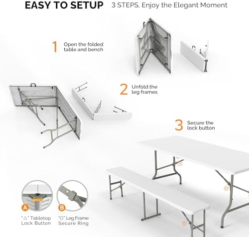 Picnic Table Set with 2 Benche - Camping Outdoor Or Indoor ulasan dan harga